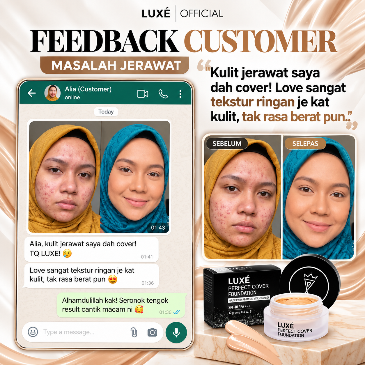 Feedback pelanggan Luxe Perfect Cover