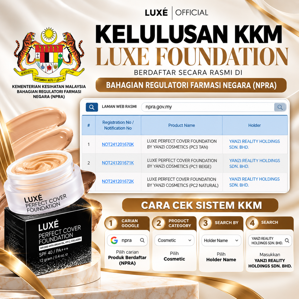 Sijil KKM dan LABTEST Luxe Perfect Cover